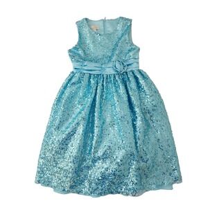 American Princess Girls Blue Sequin Formal Party Dress Size‎ 12 Rosette Bow